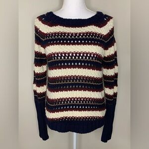 NWT Chaser Women Knit Stripe Crew Neck Long Sleeve Fall Sweater Size Medium